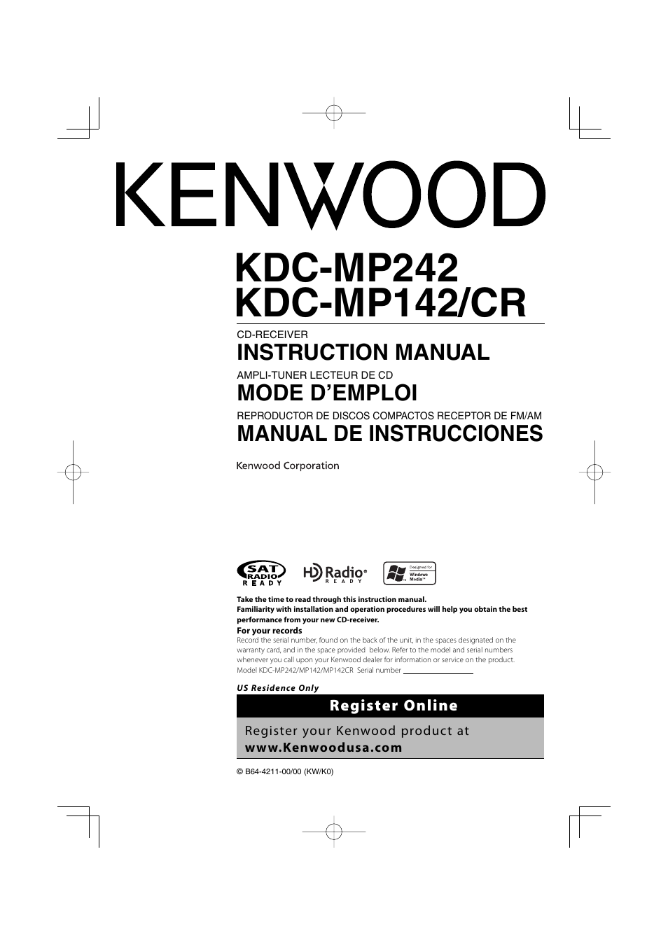 Kenwood KDC-MP142 User Manual | 56 pages