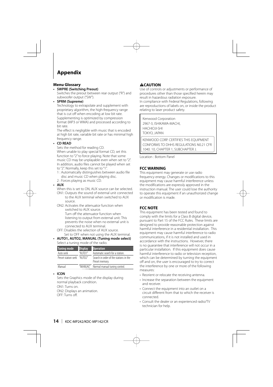 Appendix | Kenwood KDC-MP142 User Manual | Page 14 / 56