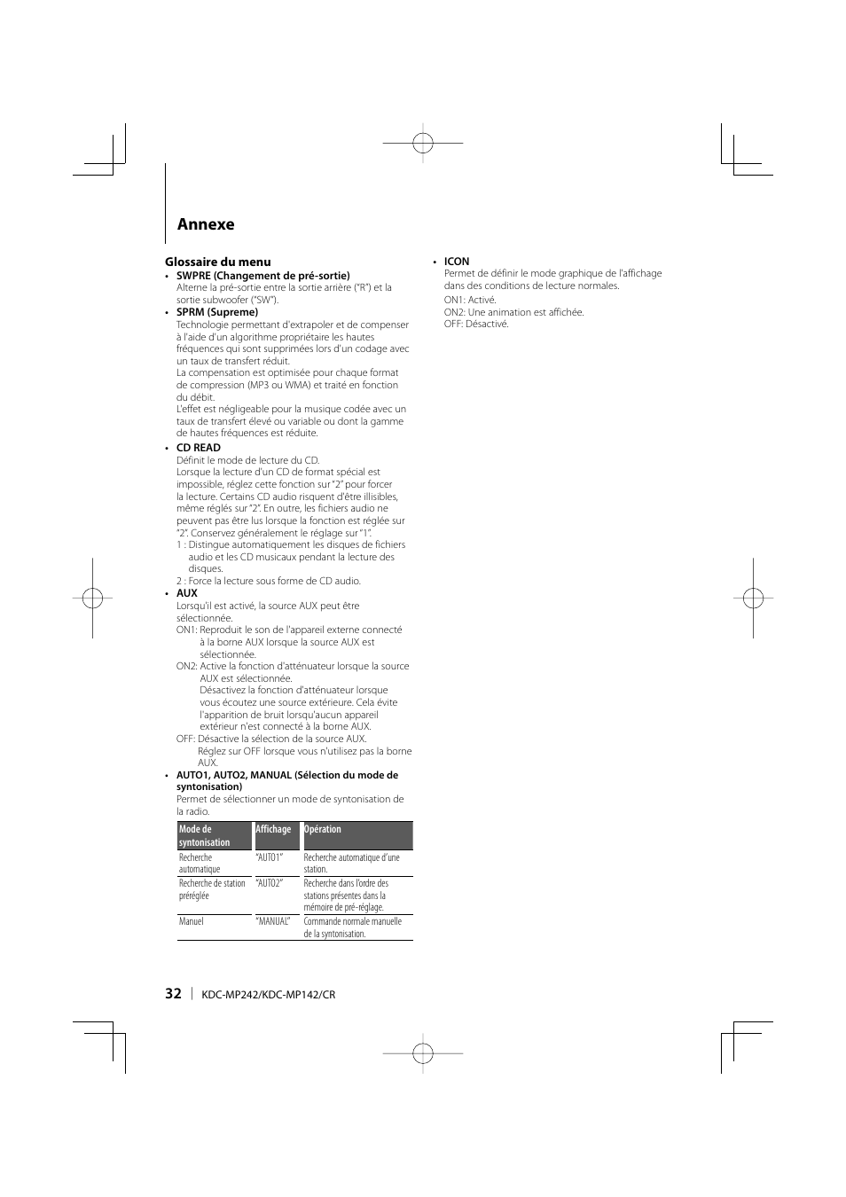 Annexe | Kenwood KDC-MP142 User Manual | Page 32 / 56