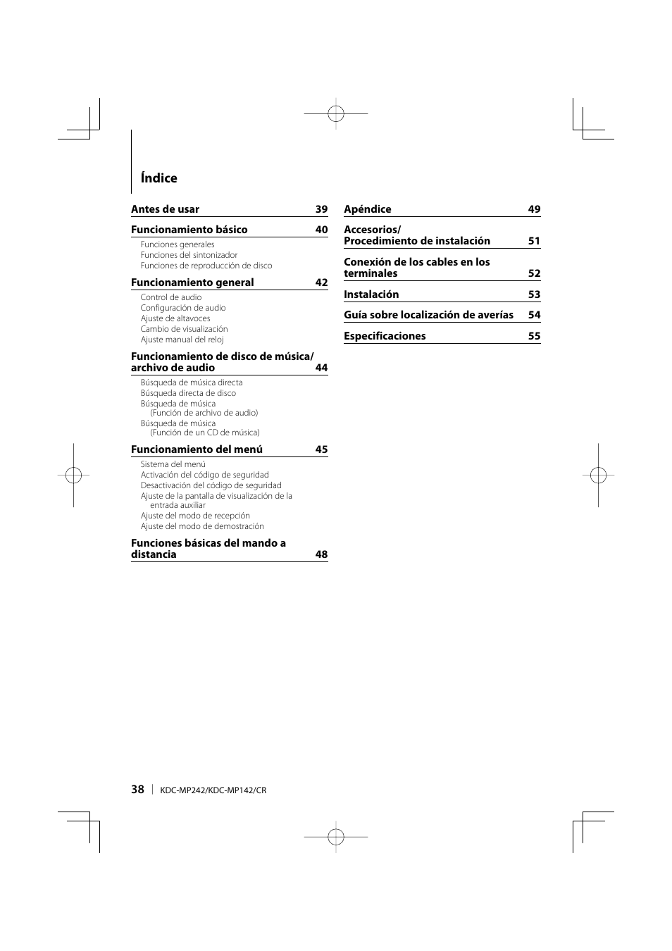 Índice | Kenwood KDC-MP142 User Manual | Page 38 / 56
