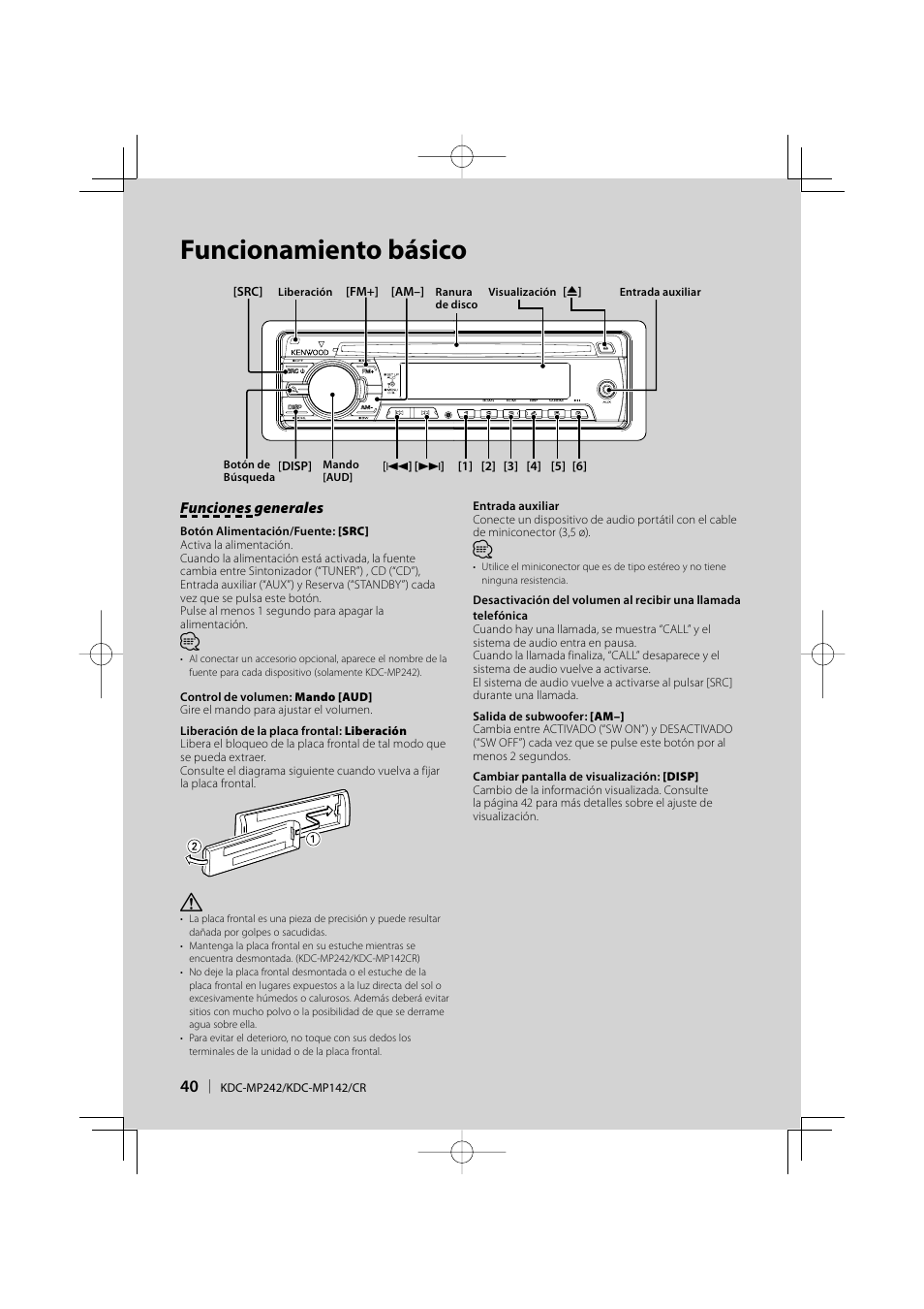 Funcionamiento básico | Kenwood KDC-MP142 User Manual | Page 40 / 56