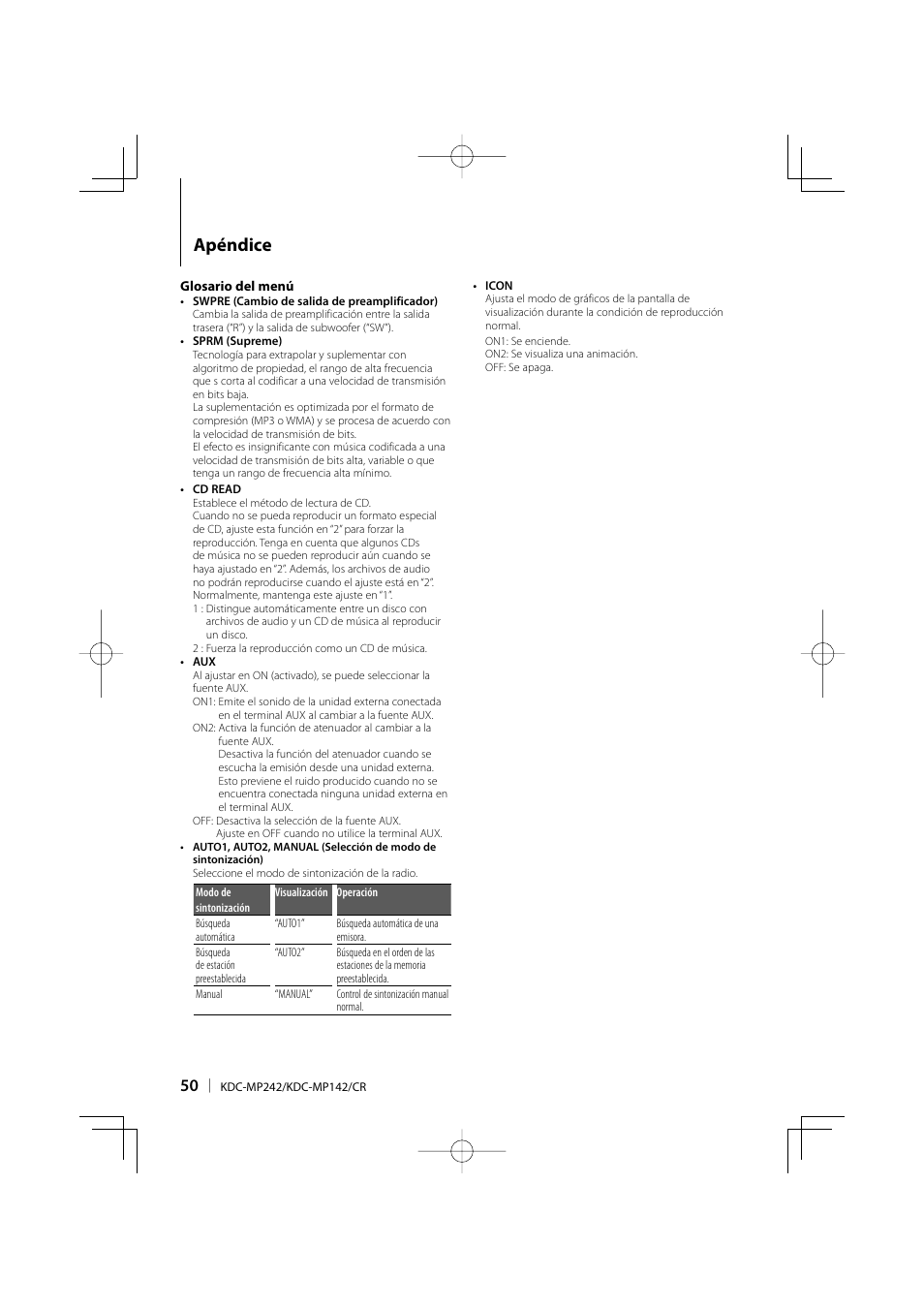 Apéndice | Kenwood KDC-MP142 User Manual | Page 50 / 56