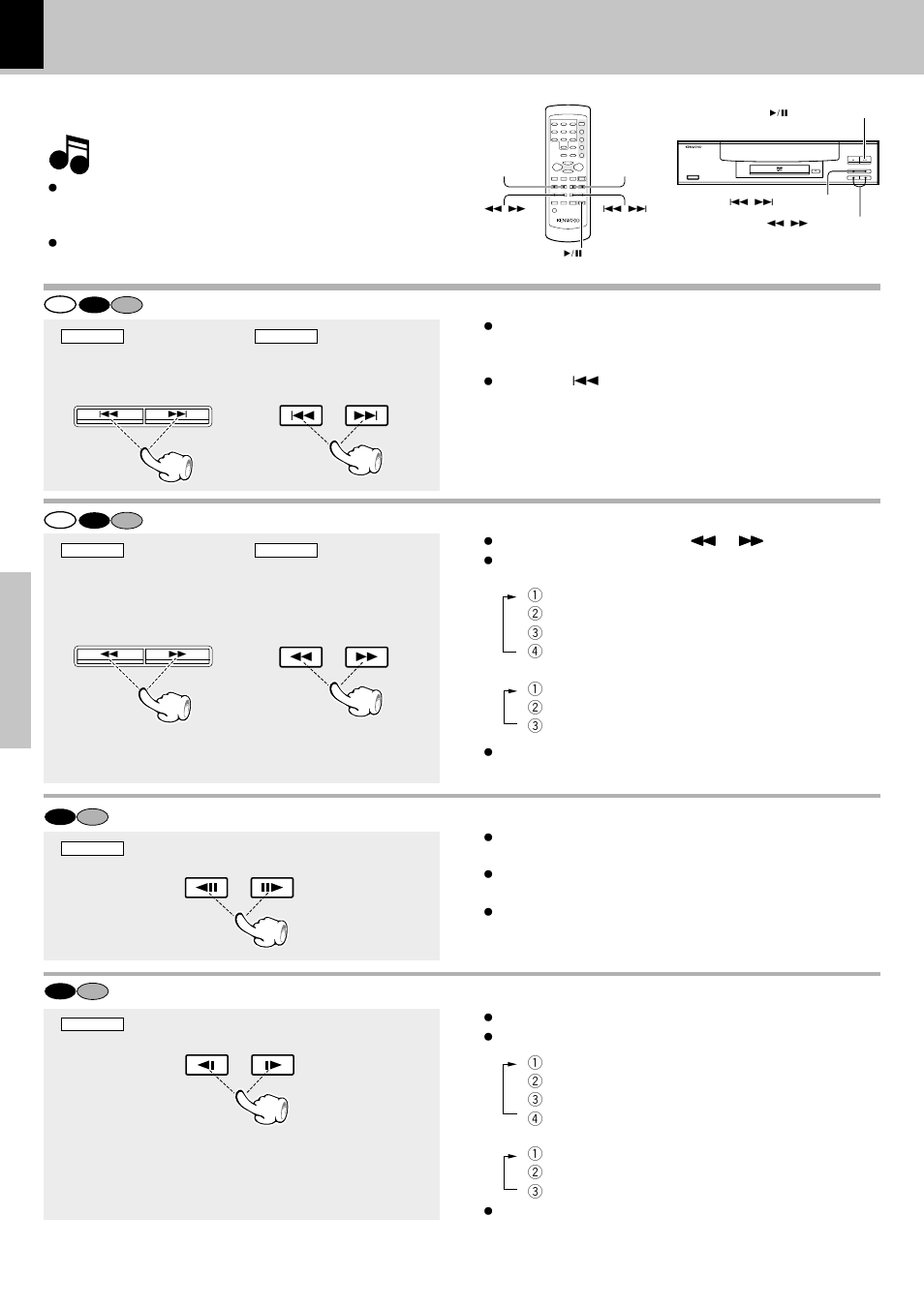 Disc playback features, Skipping chapters or tracks, Searching | Step (freeze frame and frame advance), Slow motion playback, Operations, Playback of disc | Kenwood DVF-3050 User Manual | Page 16 / 40