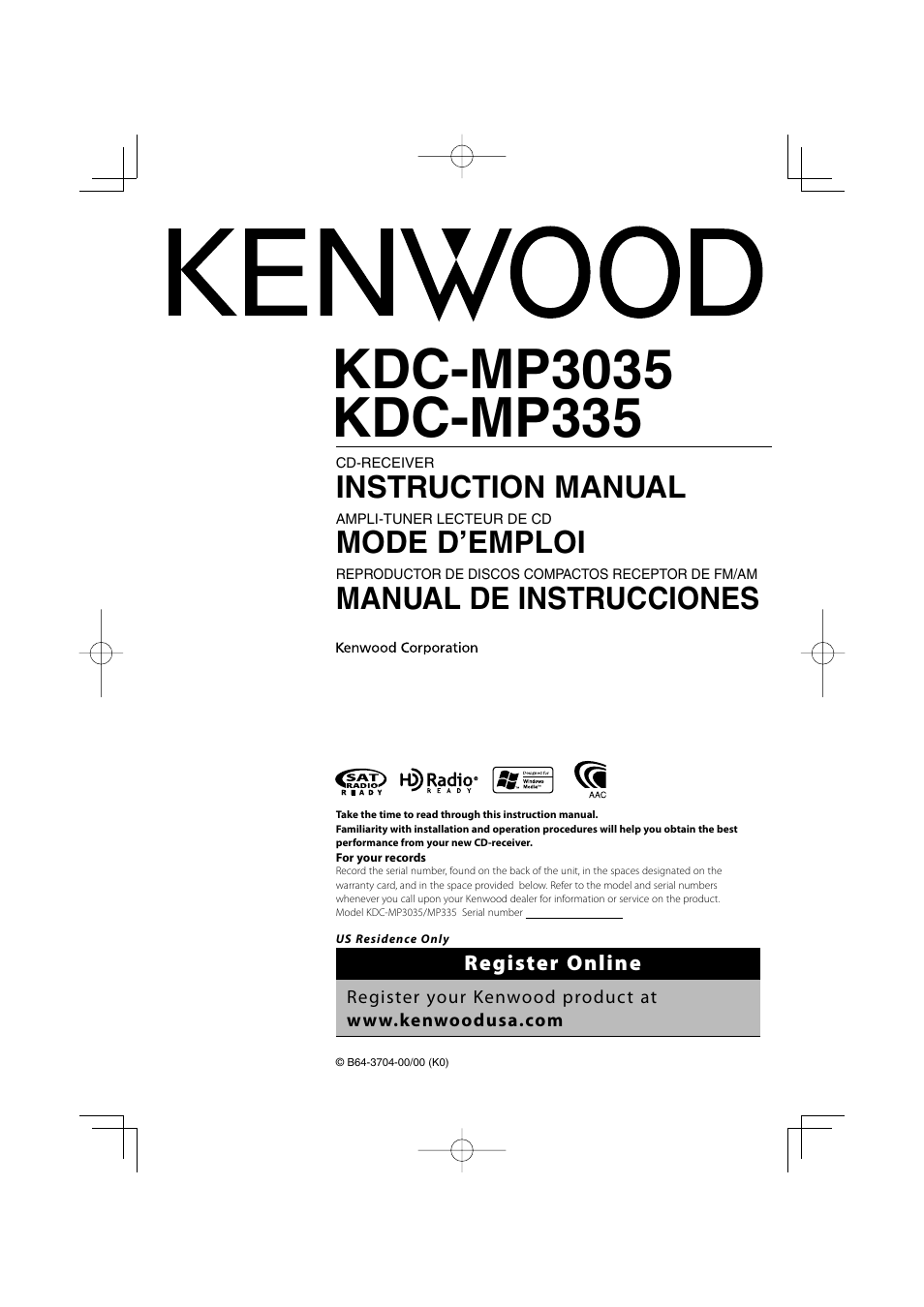 Kenwood KDC-MP3035 User Manual | 96 pages