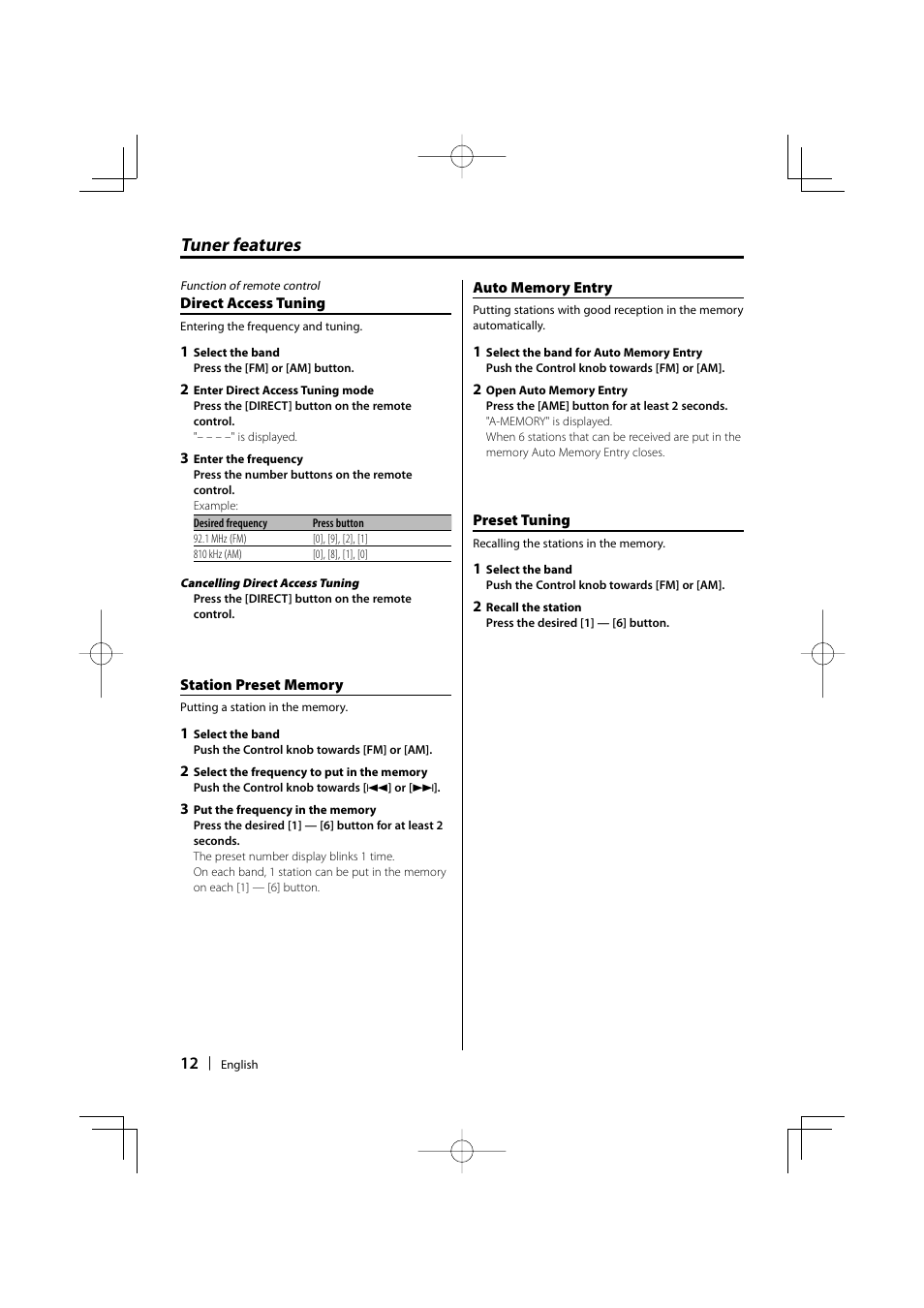 Tuner features | Kenwood KDC-MP3035 User Manual | Page 12 / 96