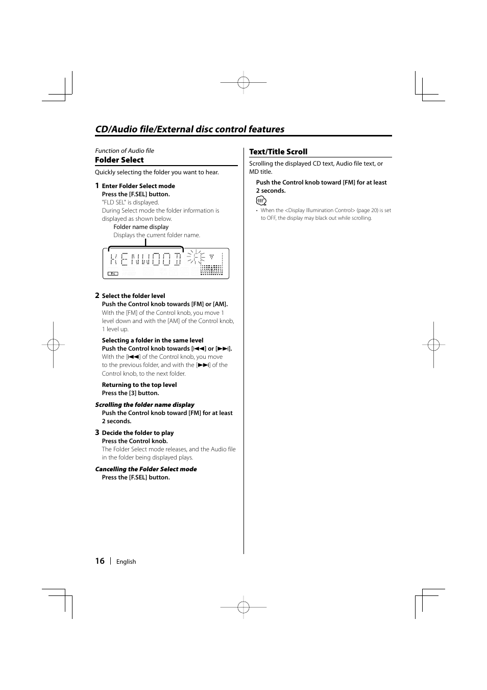 Cd/audio file/external disc control features | Kenwood KDC-MP3035 User Manual | Page 16 / 96