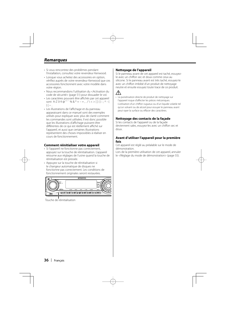 Remarques | Kenwood KDC-MP3035 User Manual | Page 36 / 96