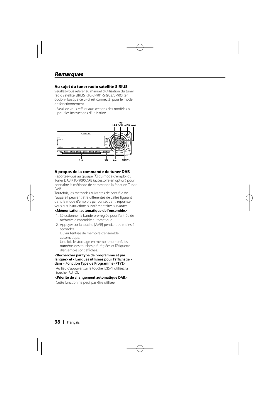 Remarques | Kenwood KDC-MP3035 User Manual | Page 38 / 96