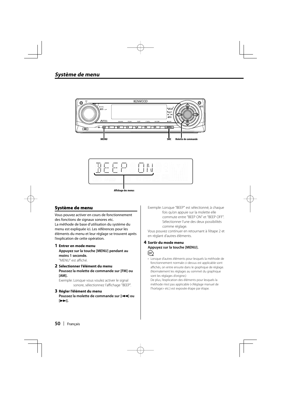 Système de menu | Kenwood KDC-MP3035 User Manual | Page 50 / 96