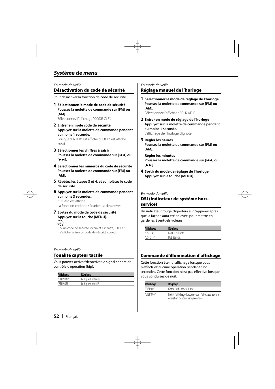 Système de menu | Kenwood KDC-MP3035 User Manual | Page 52 / 96
