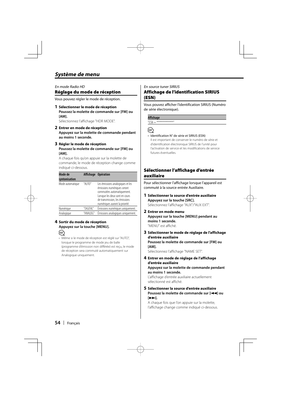 Système de menu | Kenwood KDC-MP3035 User Manual | Page 54 / 96