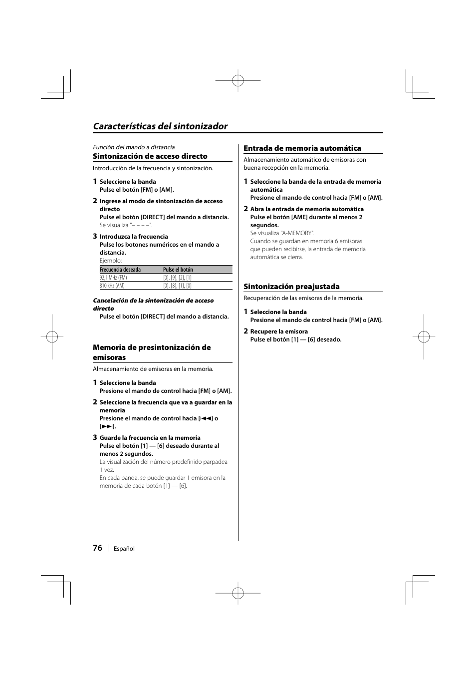 Características del sintonizador | Kenwood KDC-MP3035 User Manual | Page 76 / 96