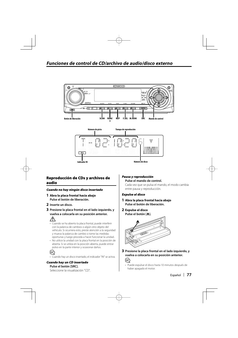 Reproducción de cds y archivos de audio | Kenwood KDC-MP3035 User Manual | Page 77 / 96