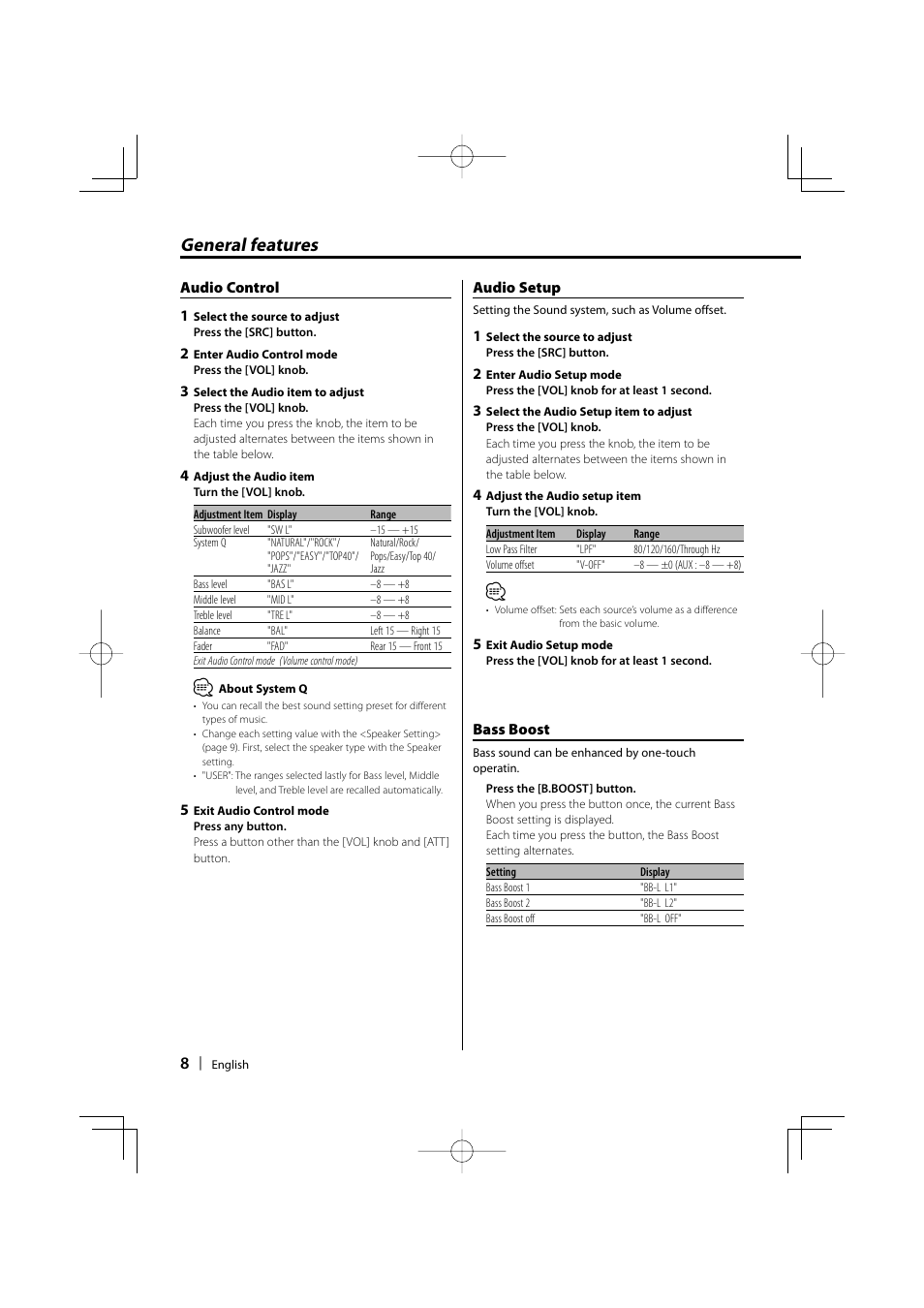 General features | Kenwood KDC-MP3035 User Manual | Page 8 / 96