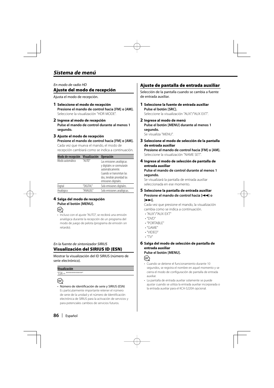 Sistema de menú | Kenwood KDC-MP3035 User Manual | Page 86 / 96