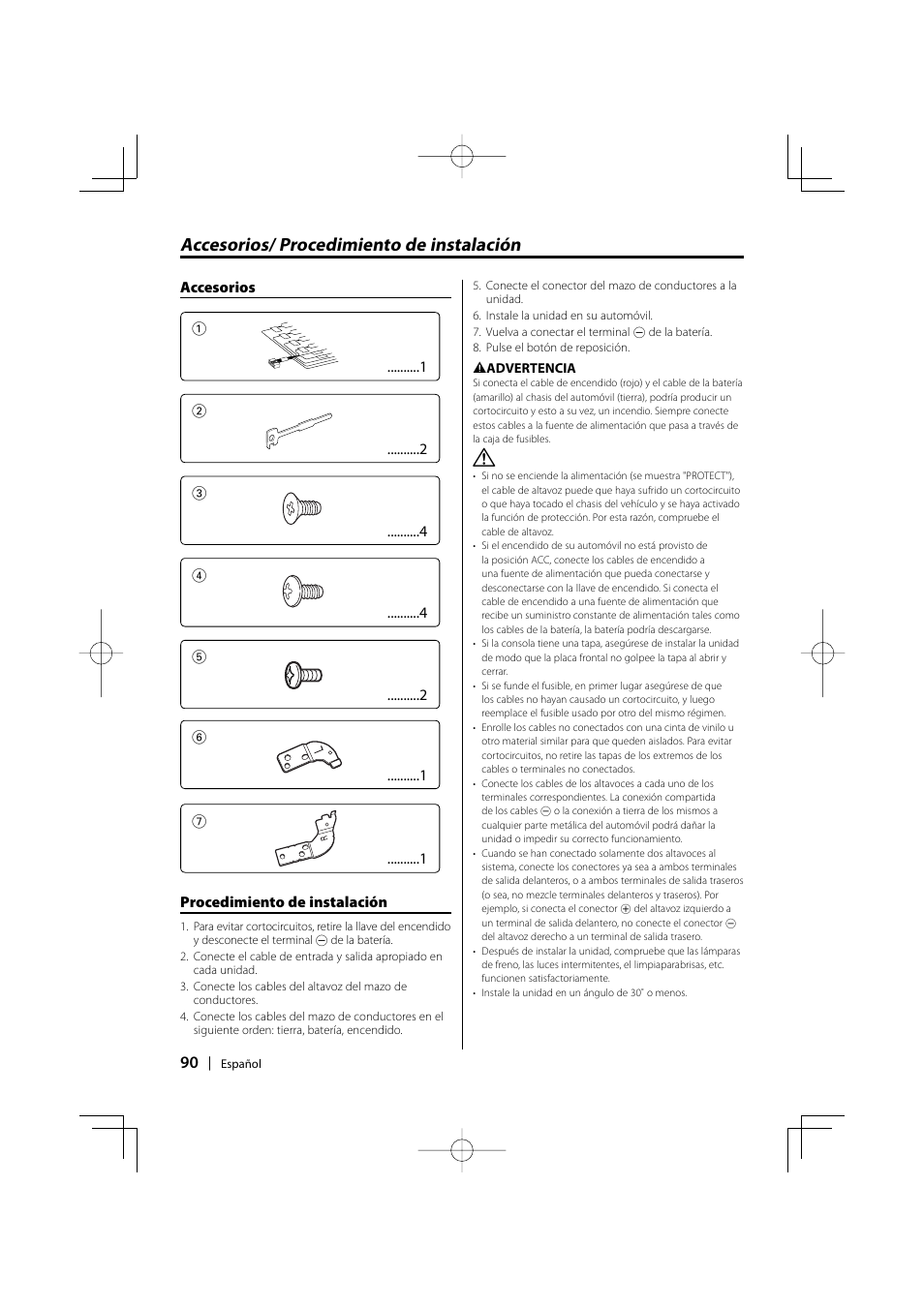 Accesorios/ procedimiento de instalación | Kenwood KDC-MP3035 User Manual | Page 90 / 96