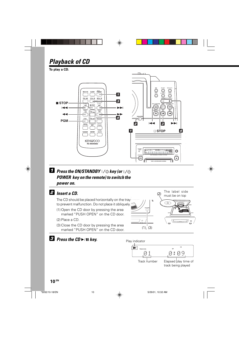 Playback of cd, Insert a cd, Press the cd 6 key | Loud khz mhz md md cd cd, 7 stop | Kenwood MDX-G2 User Manual | Page 10 / 60