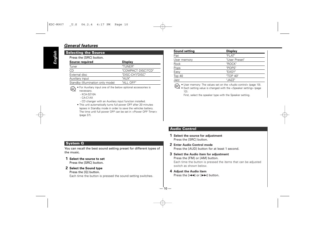 Kenwood KDC-PSW9521  EN User Manual | Page 10 / 52