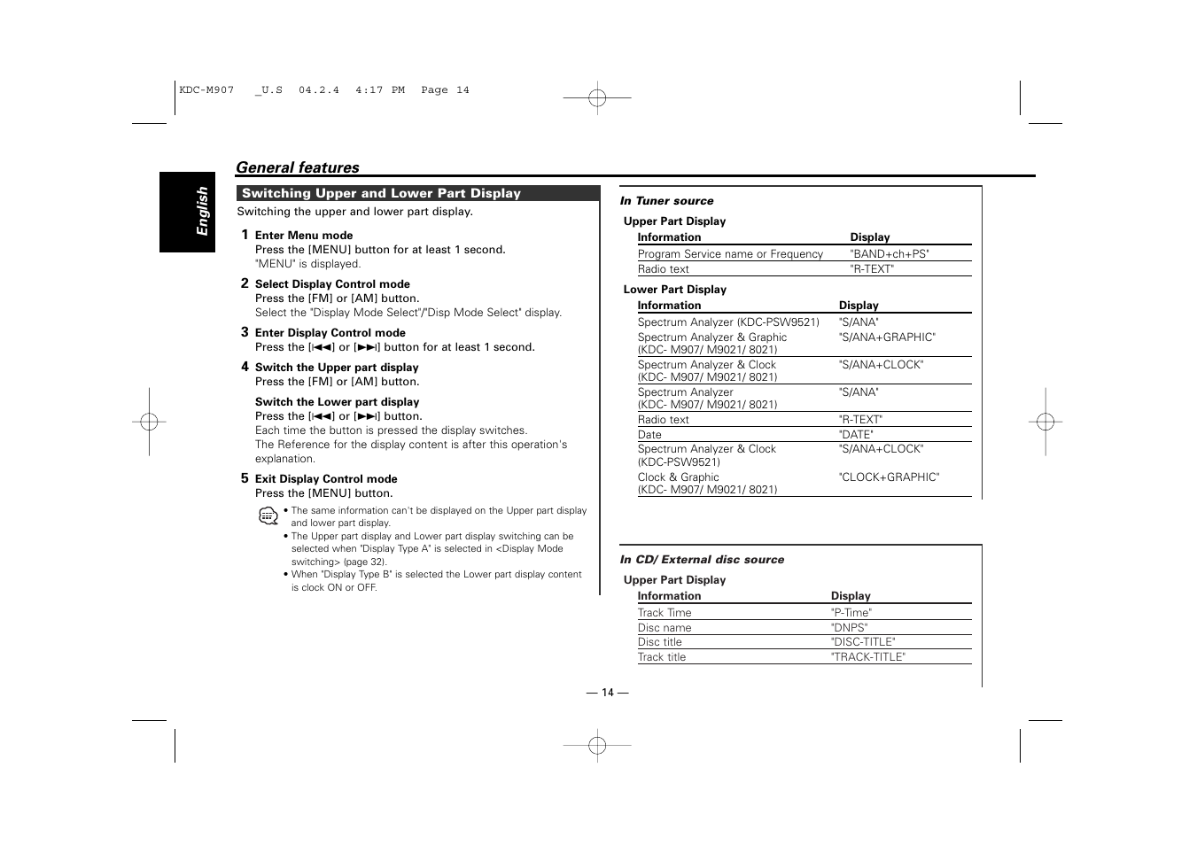 Kenwood KDC-PSW9521  EN User Manual | Page 14 / 52