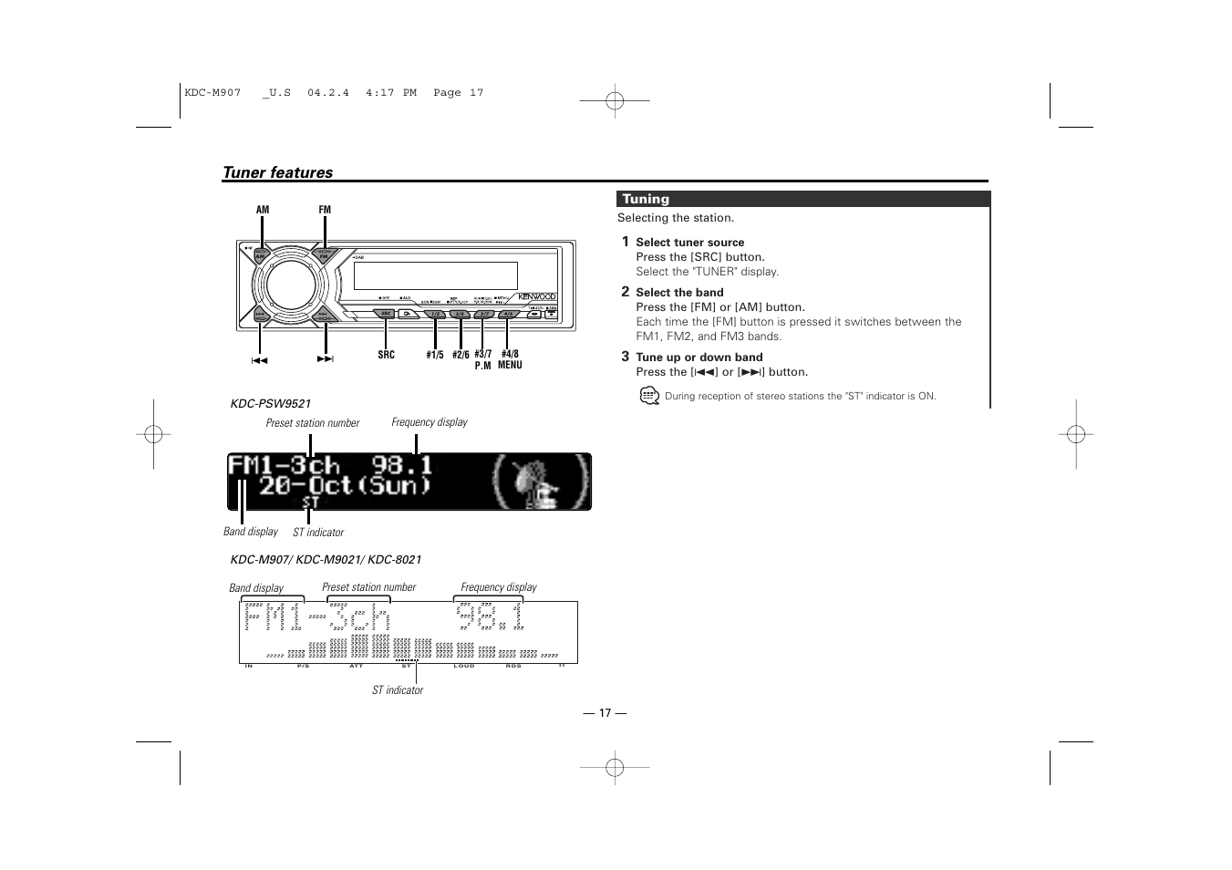 Tuner features | Kenwood KDC-PSW9521  EN User Manual | Page 17 / 52