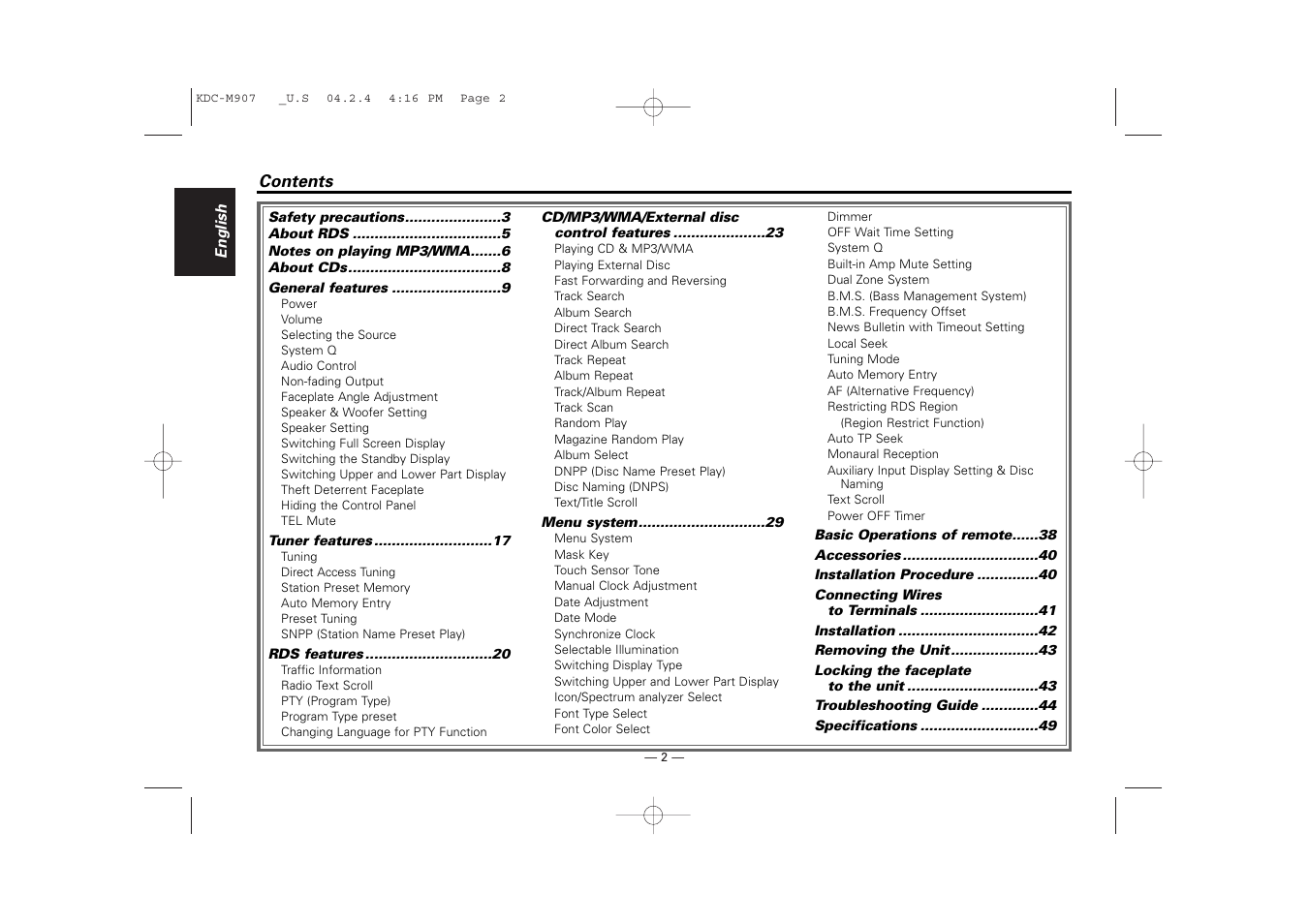 Kenwood KDC-PSW9521  EN User Manual | Page 2 / 52