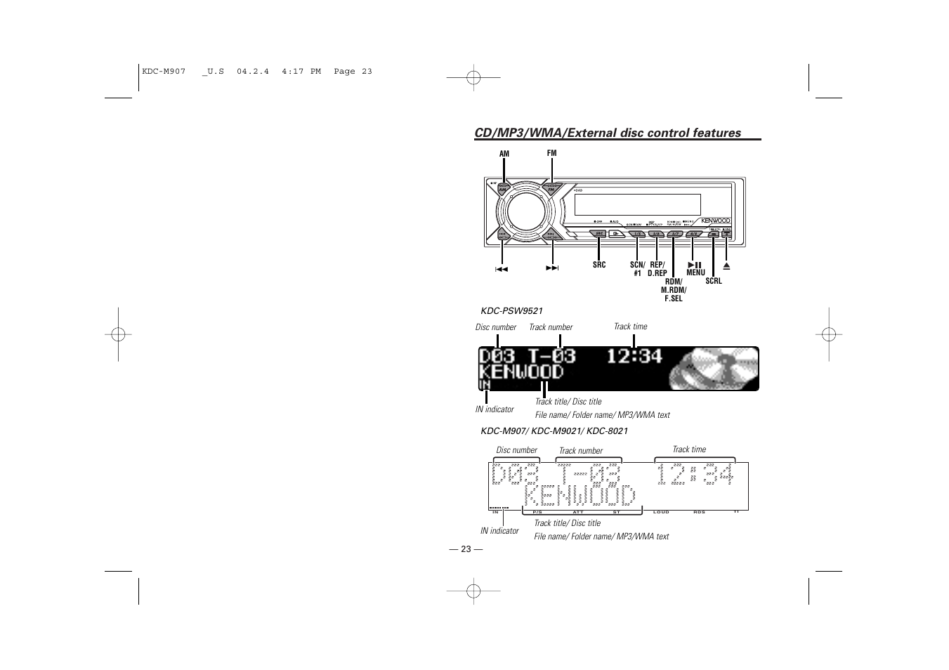 Cd/mp3/wma/external disc control features | Kenwood KDC-PSW9521  EN User Manual | Page 23 / 52