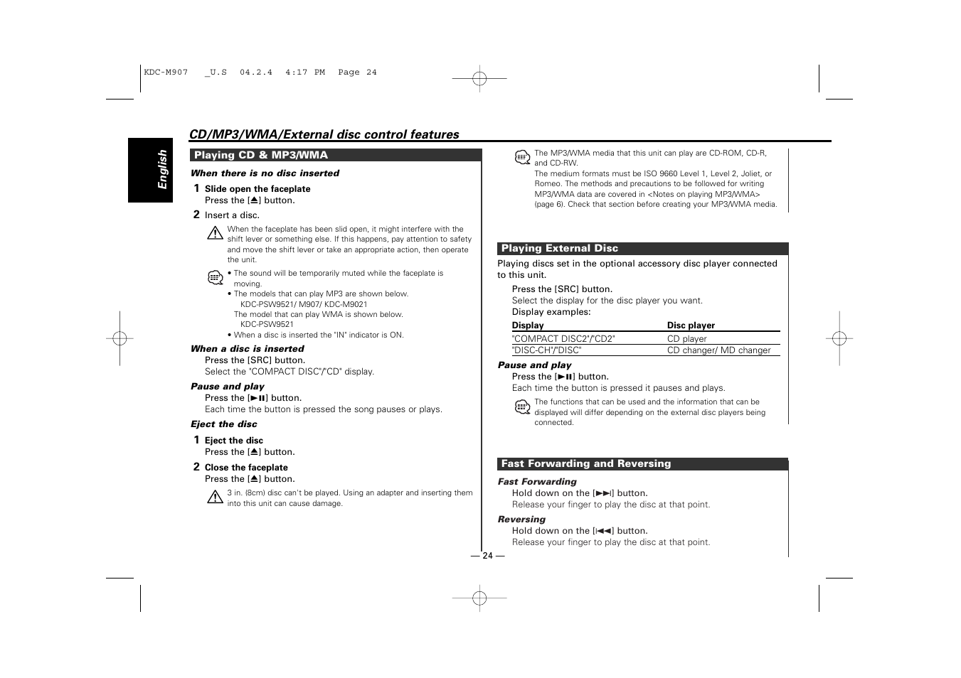 Kenwood KDC-PSW9521  EN User Manual | Page 24 / 52