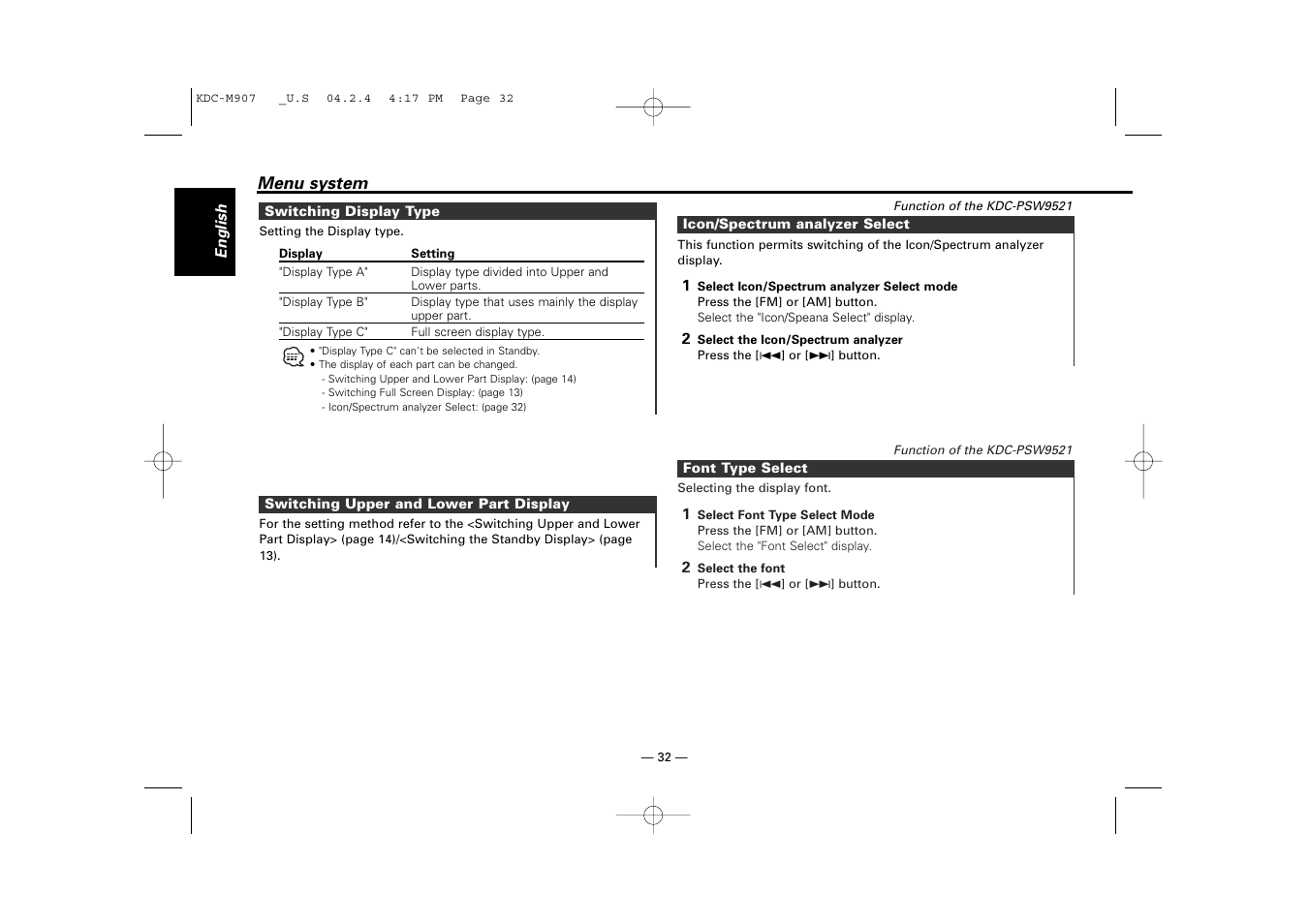 Kenwood KDC-PSW9521  EN User Manual | Page 32 / 52