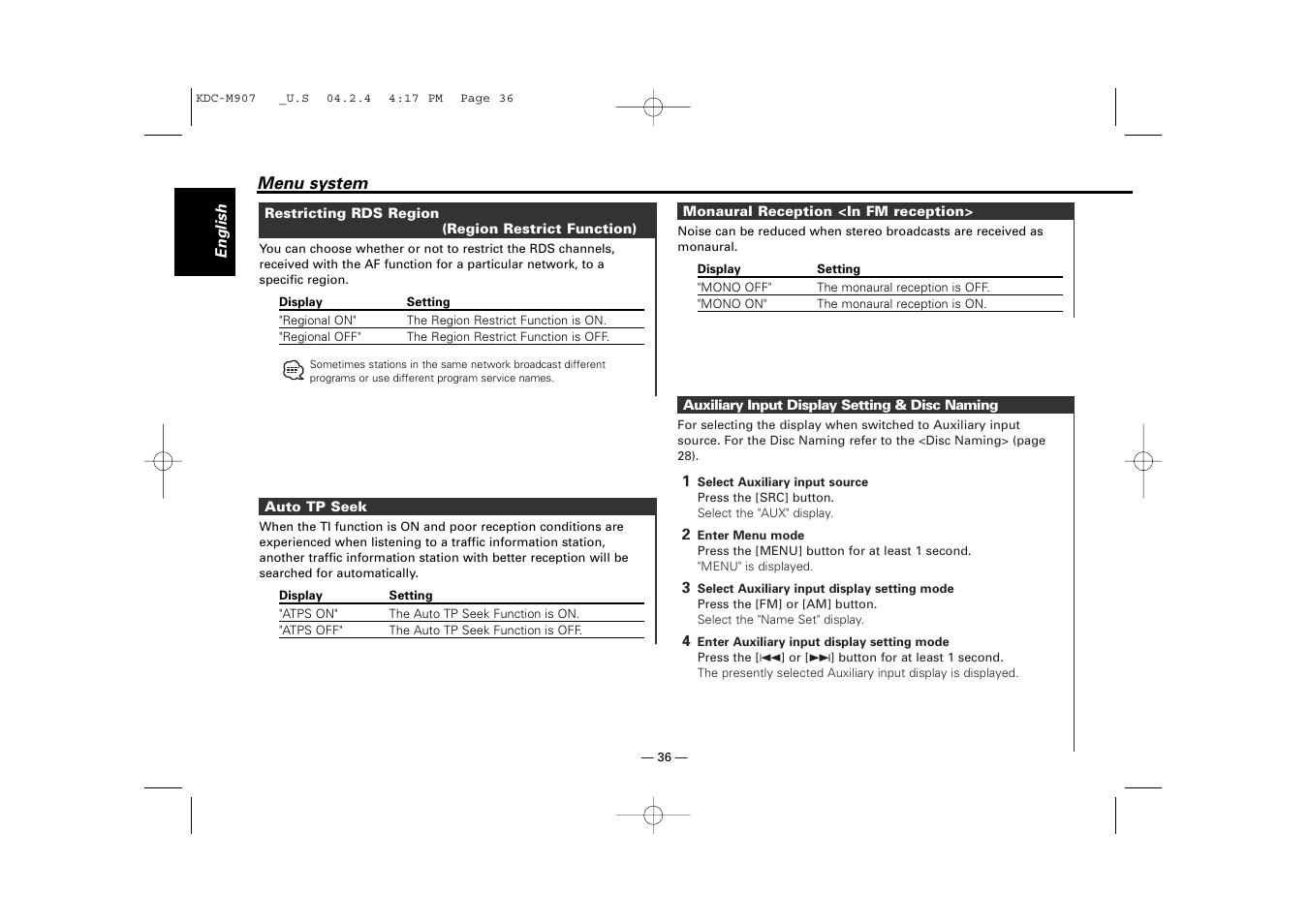 Kenwood KDC-PSW9521  EN User Manual | Page 36 / 52