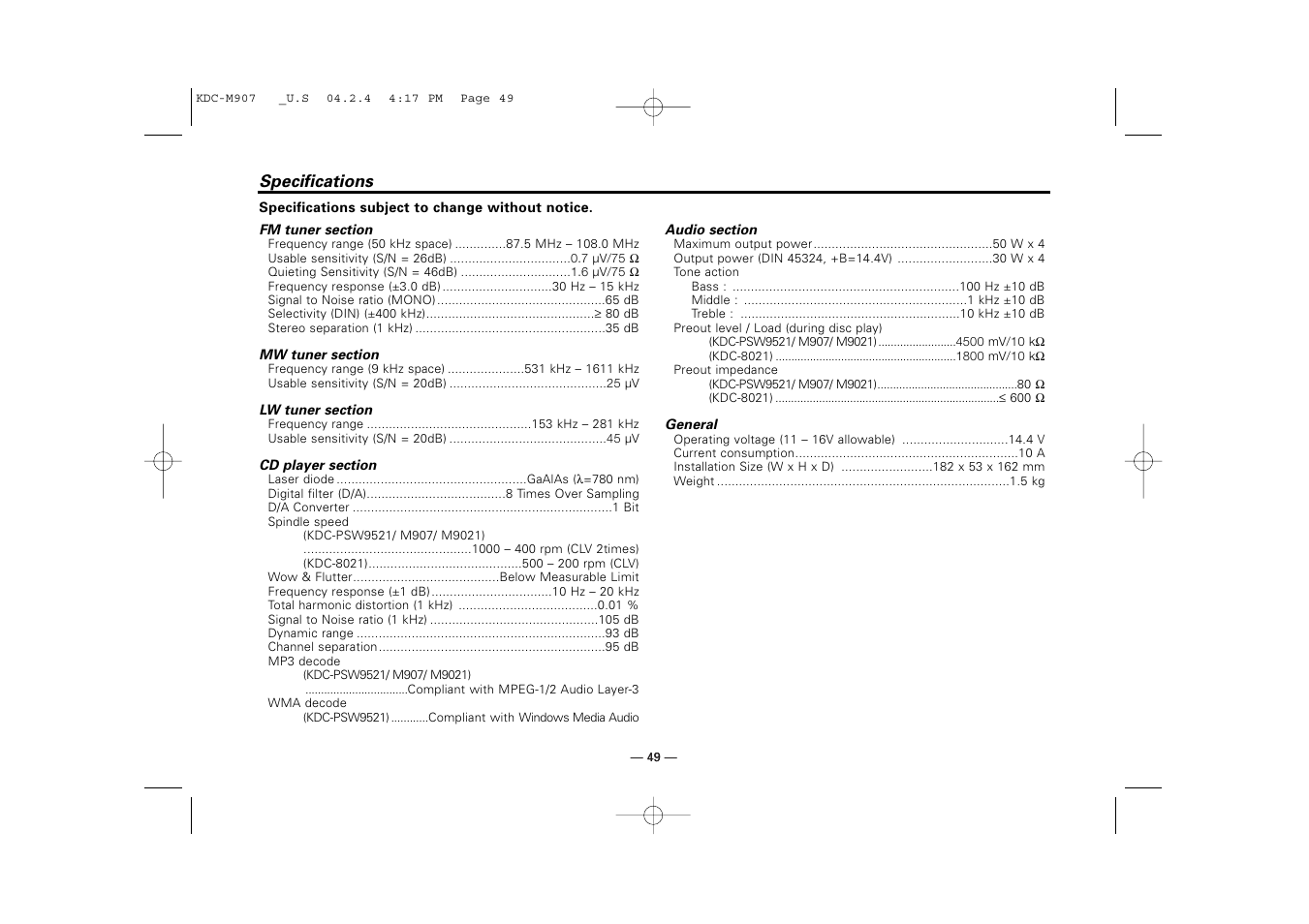 Kenwood KDC-PSW9521  EN User Manual | Page 49 / 52