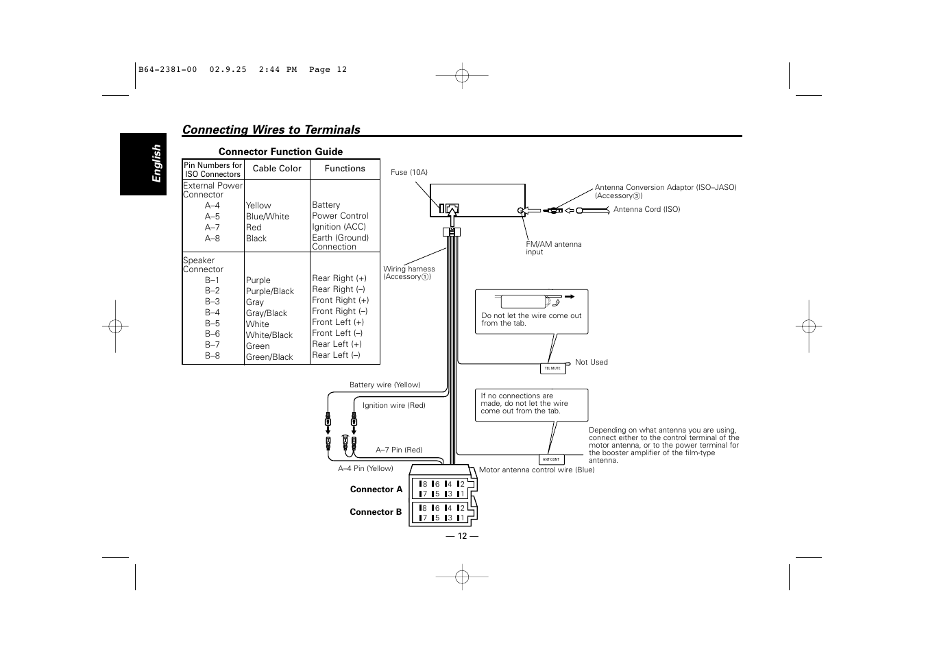 Connecting wires to terminals | Kenwood KRC-21SG User Manual | Page 12 / 16