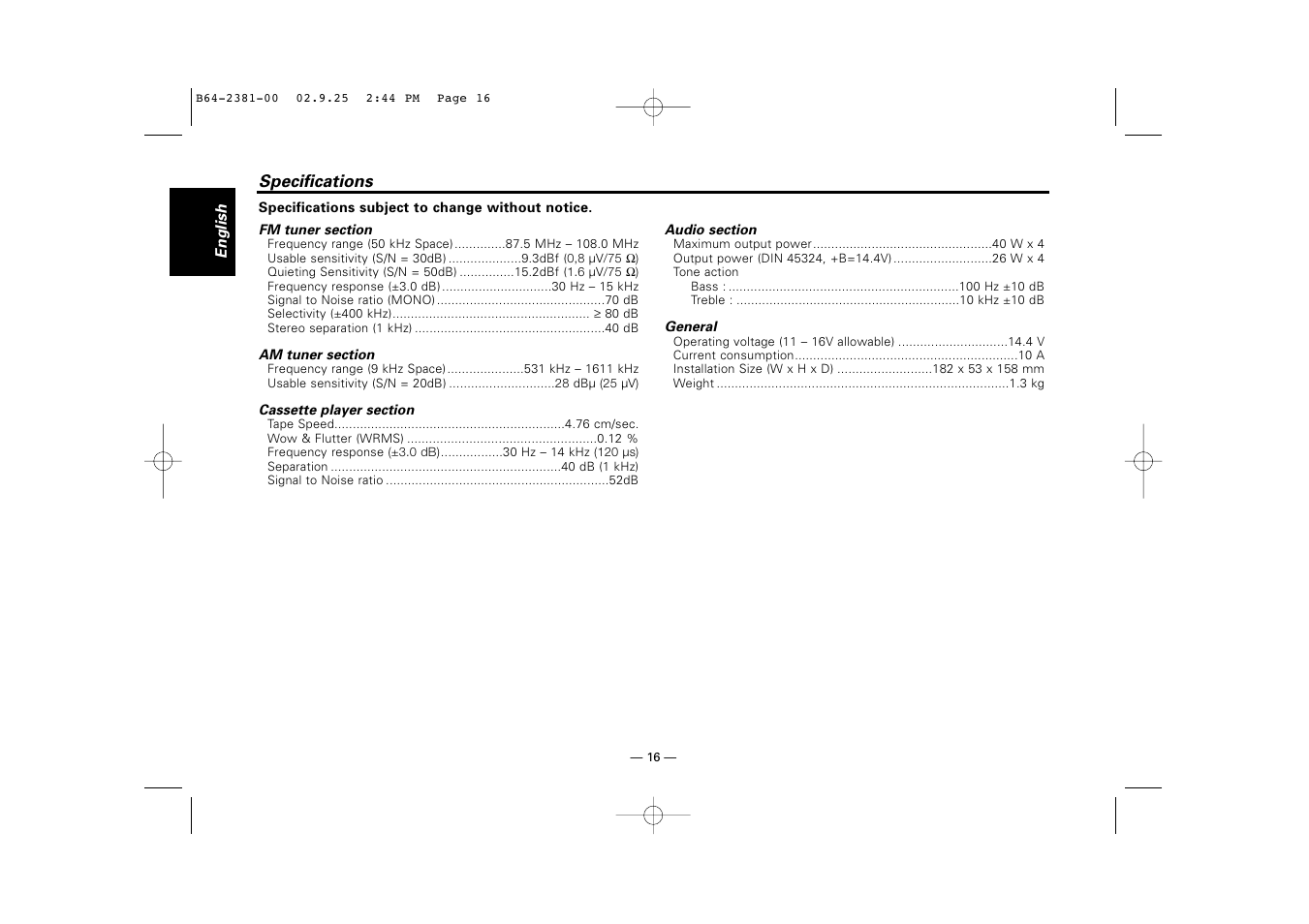 Kenwood KRC-21SG User Manual | Page 16 / 16