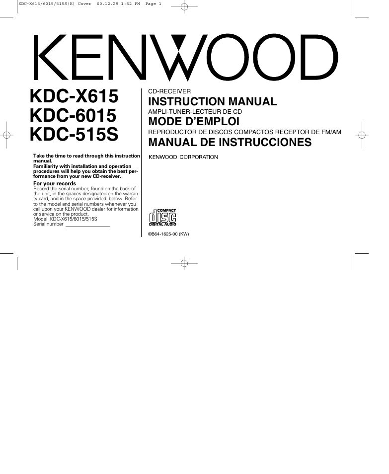 Kenwood KDC-6015 User Manual | 43 pages