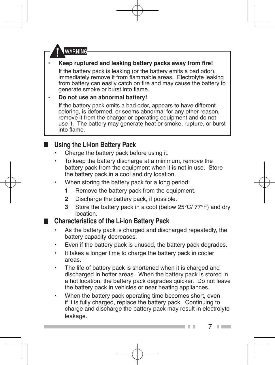 Using the li-ion battery pack, Characteristics of the li-ion battery pack | Kenwood TK-2200L User Manual | Page 15 / 47