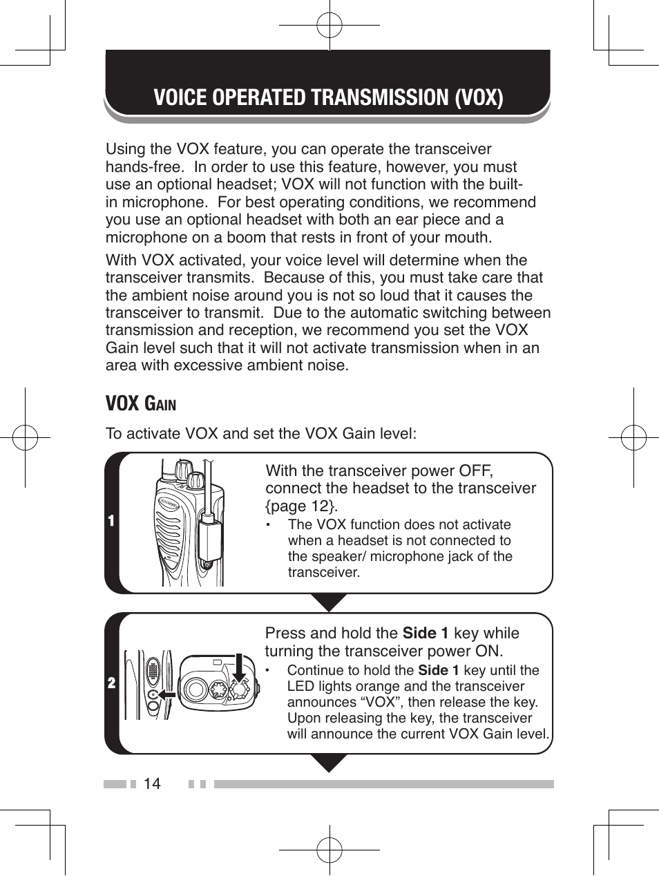 Voice operated transmission (vox), Vox g | Kenwood TK-2200L User Manual | Page 22 / 47