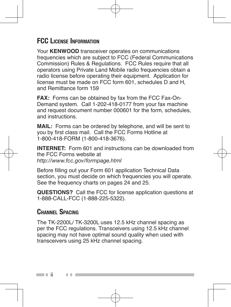 Fcc l | Kenwood TK-2200L User Manual | Page 4 / 47