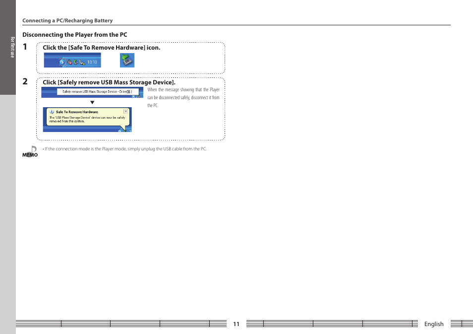 Disconnecting the player from the pc, Disconnecting.the.player.from.the.pc | Kenwood M1GC7 User Manual | Page 11 / 36