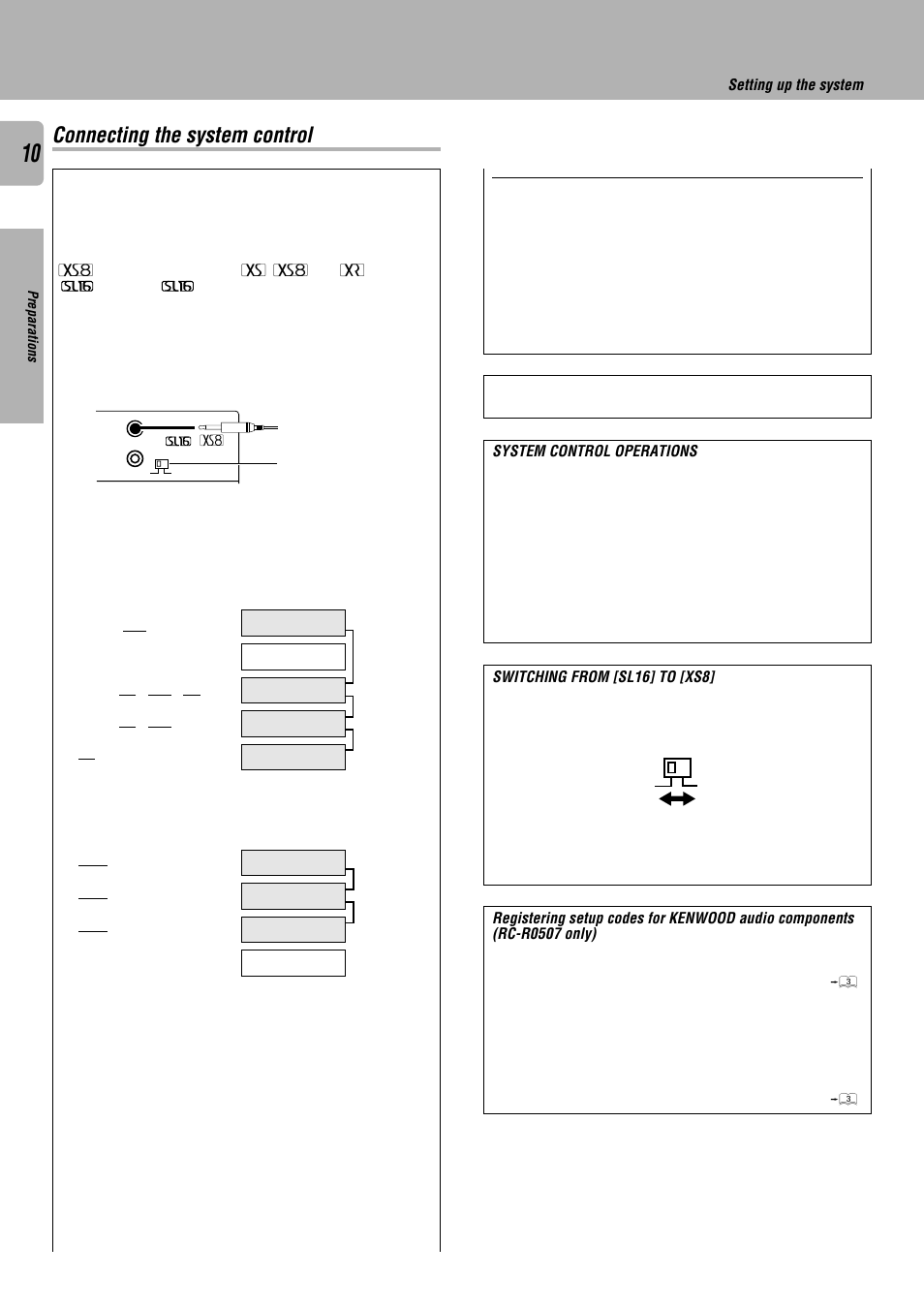 Connecting the system control, System control operations, Switching from [sl16] to [xs8 | Setting up the system | Kenwood KRF-V7010 User Manual | Page 10 / 28