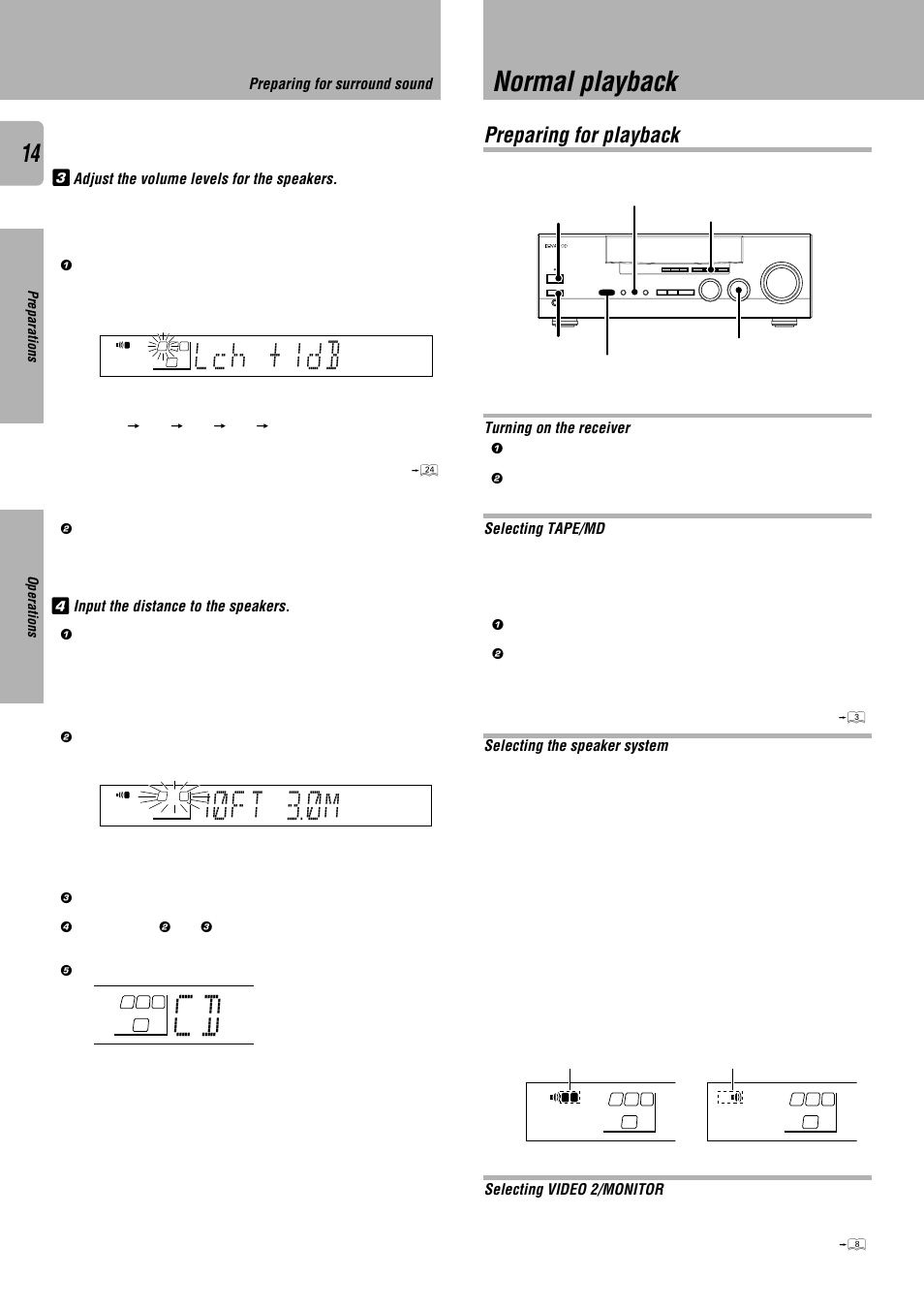 Normal playback, Preparing for playback, Lch + db 1 | 1)ft )m 3 | Kenwood KRF-V7010 User Manual | Page 14 / 28