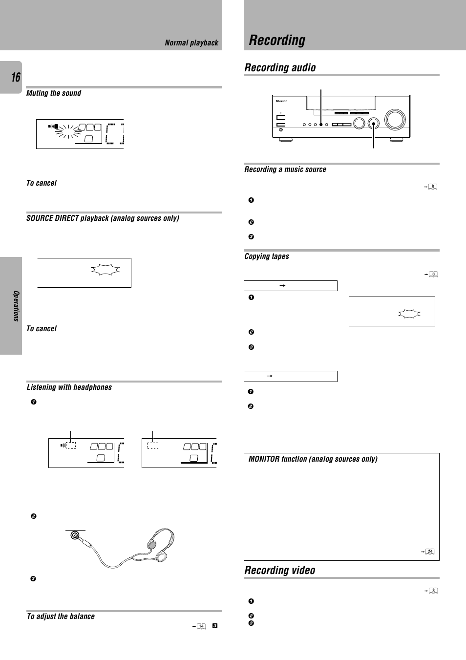 Recording, Recording audio, Recording video | Recording audio recording video | Kenwood KRF-V7010 User Manual | Page 16 / 28