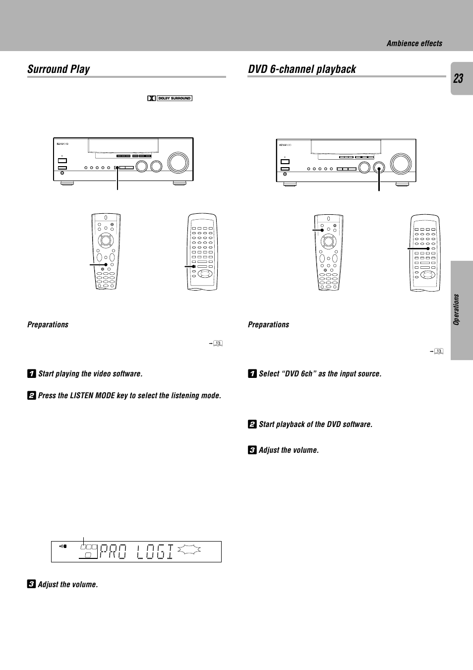 Surround play, Dvd 6-channel playback, Pro l gi o | Kenwood KRF-V7010 User Manual | Page 23 / 28