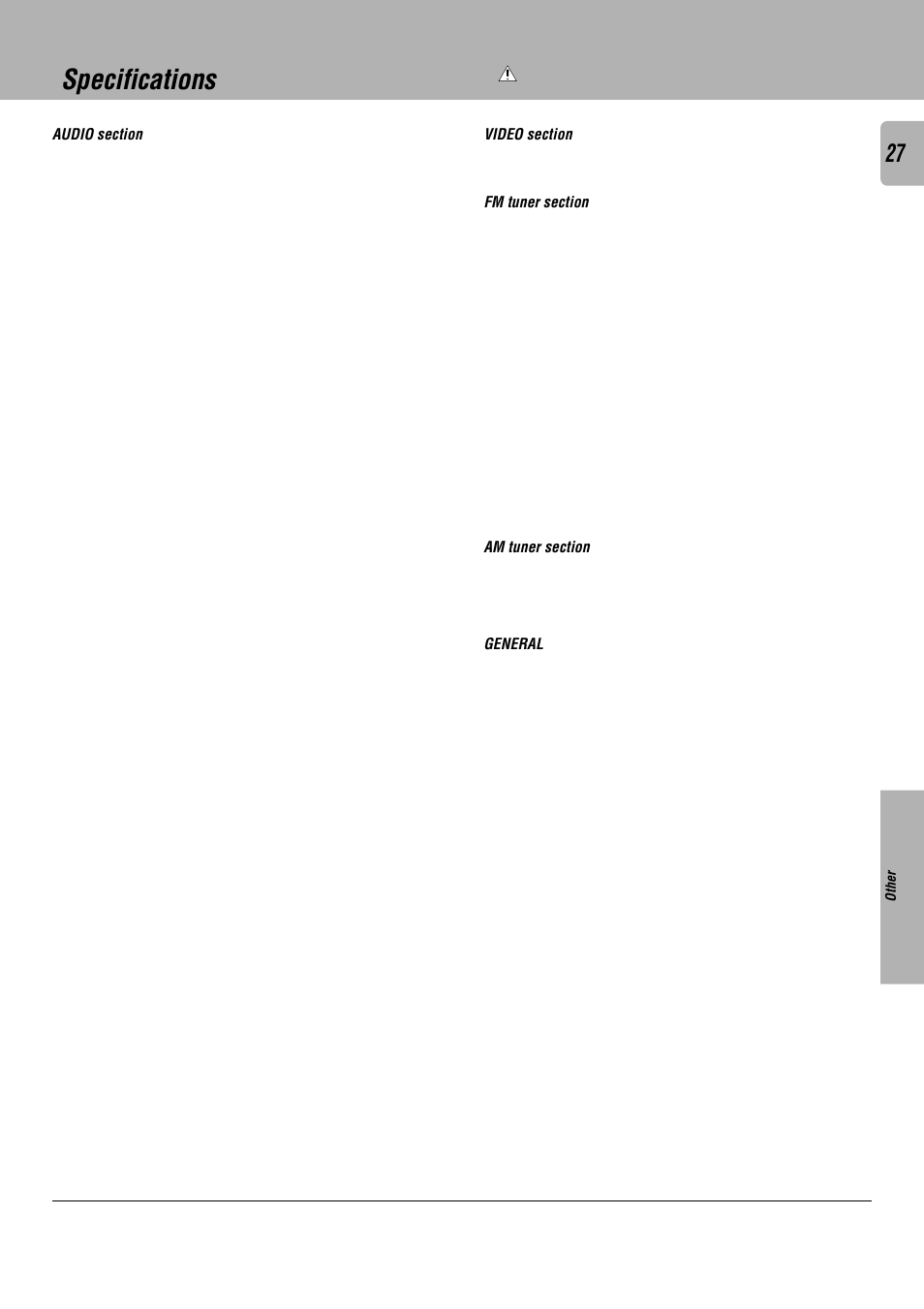 Specifications, General | Kenwood KRF-V7010 User Manual | Page 27 / 28