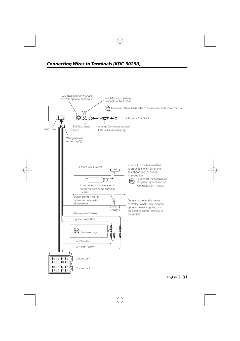 Connecting wires to terminals (kdc-3029r) | Kenwood KDC-MP4029G User Manual | Page 31 / 40