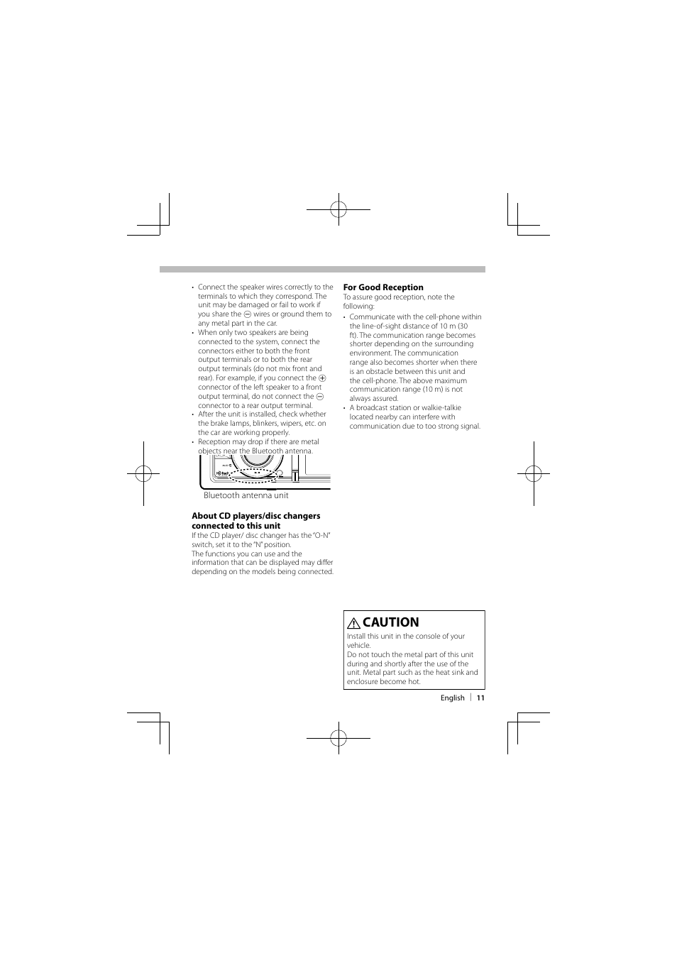 Caution | Kenwood KIV-BT900 User Manual | Page 11 / 48