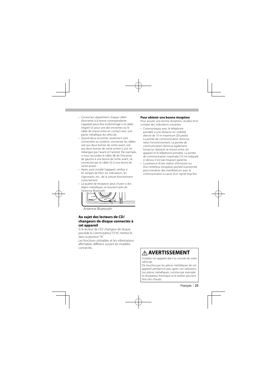 Avertissement | Kenwood KIV-BT900 User Manual | Page 25 / 48