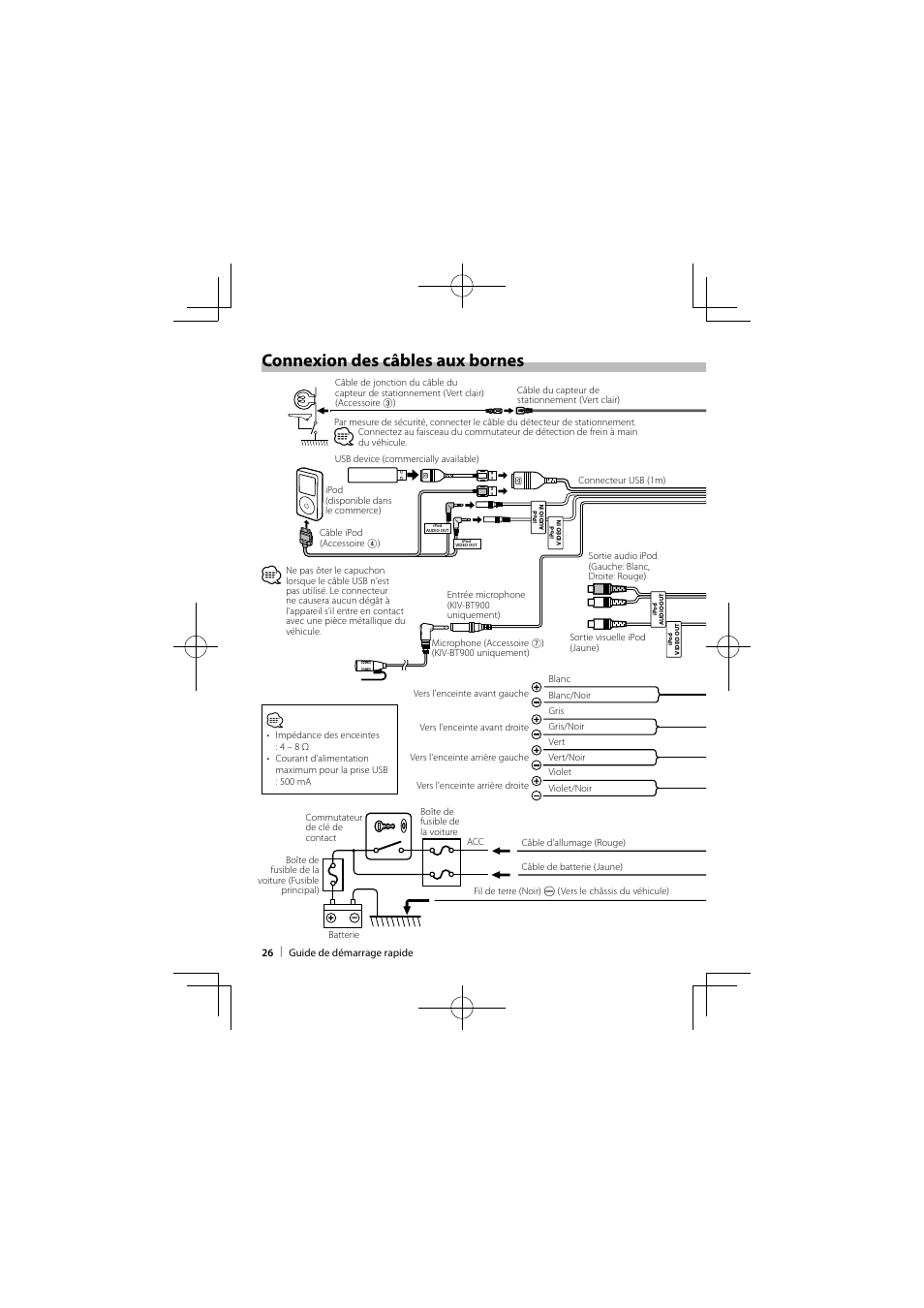 Connexion des câbles aux bornes | Kenwood KIV-BT900 User Manual | Page 26 / 48