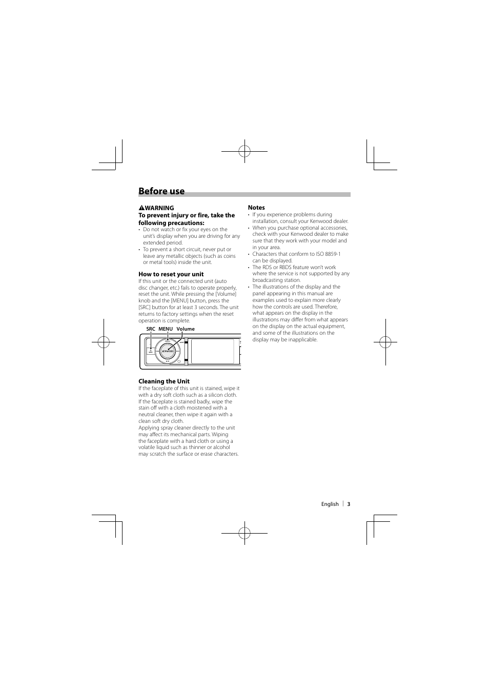 Before use | Kenwood KIV-BT900 User Manual | Page 3 / 48