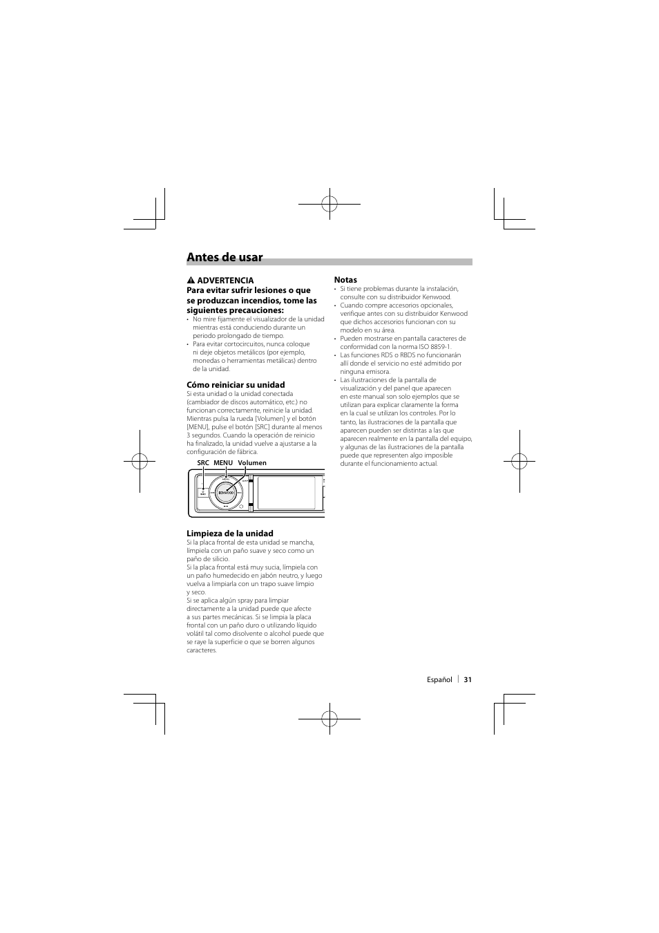 Antes de usar | Kenwood KIV-BT900 User Manual | Page 31 / 48