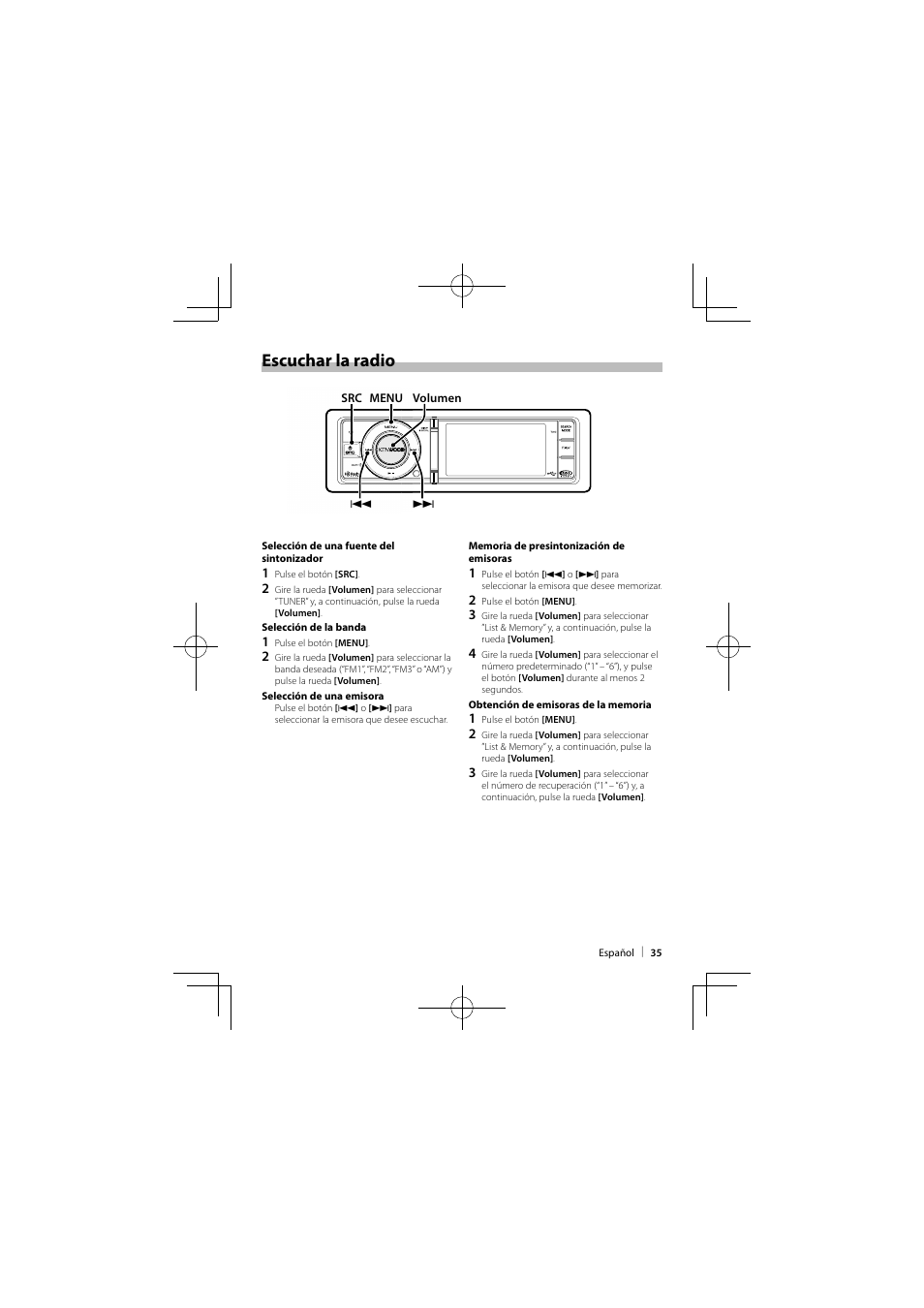 Escuchar la radio | Kenwood KIV-BT900 User Manual | Page 35 / 48