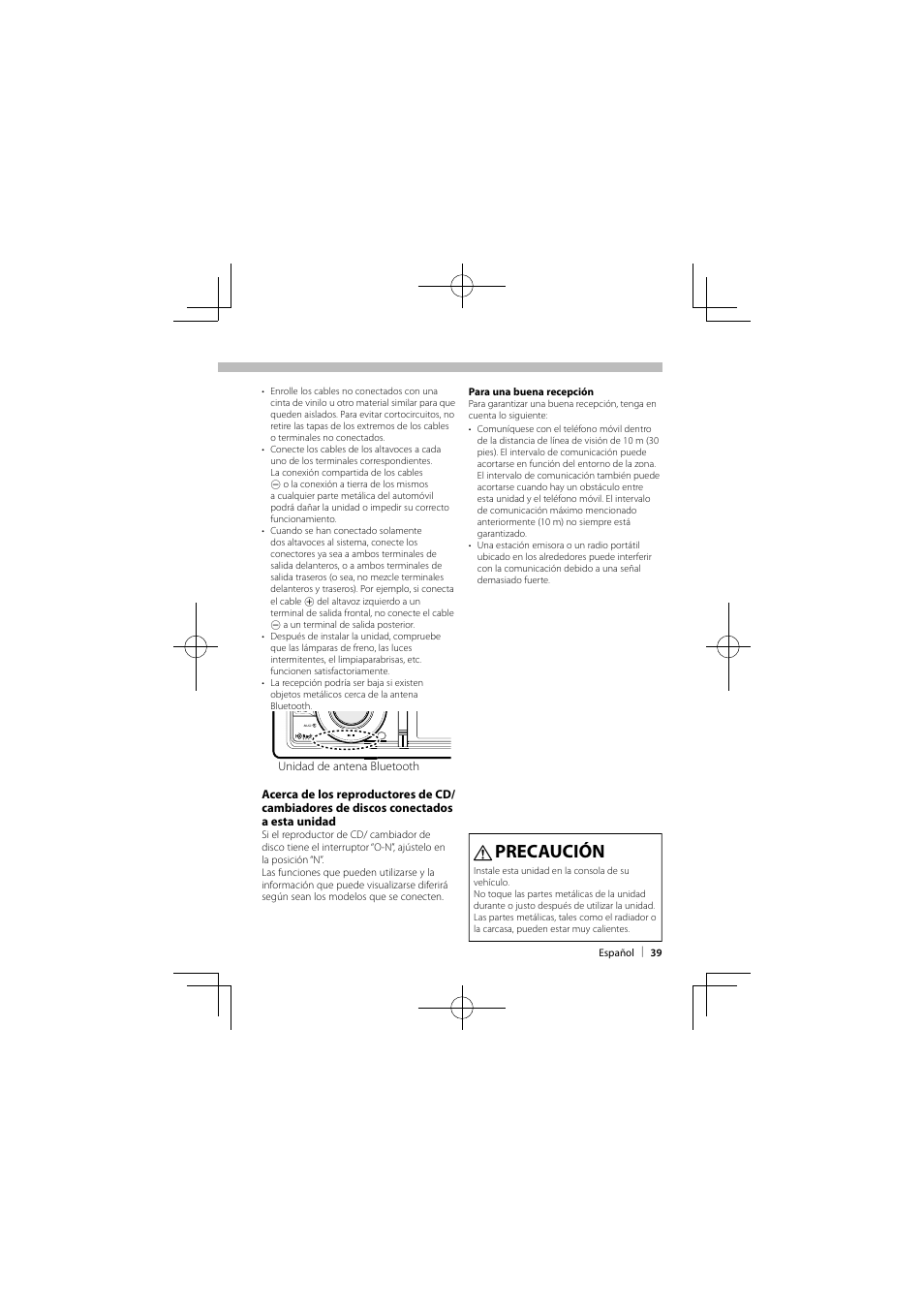 Precaución | Kenwood KIV-BT900 User Manual | Page 39 / 48